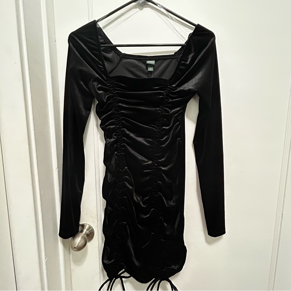 BNWT Wild Fable Black Velvet Tie in Front Ruched Dress